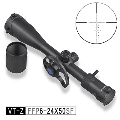 发现者瞄准镜，VT-Z 6-24X50SF 前置瞄准镜 30管径、前置、大视场角、高亮度、三坐标玻璃板数字分化、带变倍助力杆、大手轮、前后翻盖、最近调焦3.5码 适合.177，.22 , .22LR ，.25 Air Rifle Scope